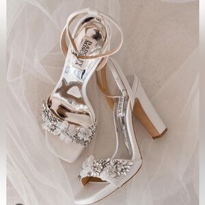 Badgley Mischka White Heels with Silver Embellishments